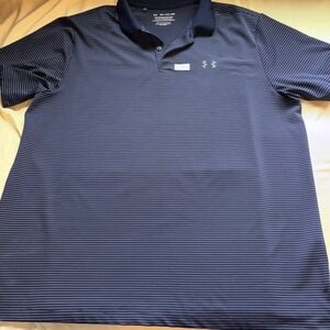 Under Armour Mens 3XL Blue Striped Performance Polo Shirt Short Sleeve Stretch